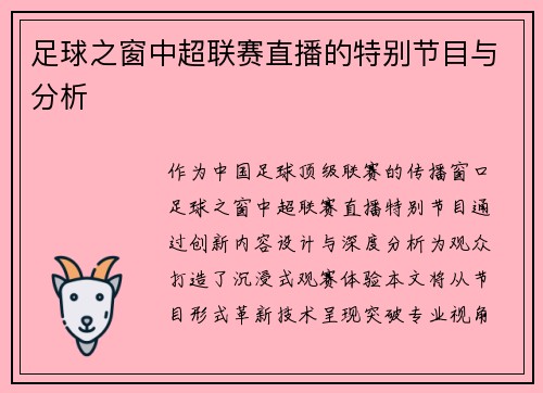 足球之窗中超联赛直播的特别节目与分析