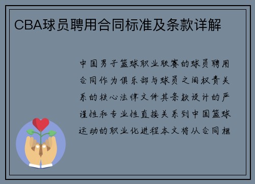 CBA球员聘用合同标准及条款详解